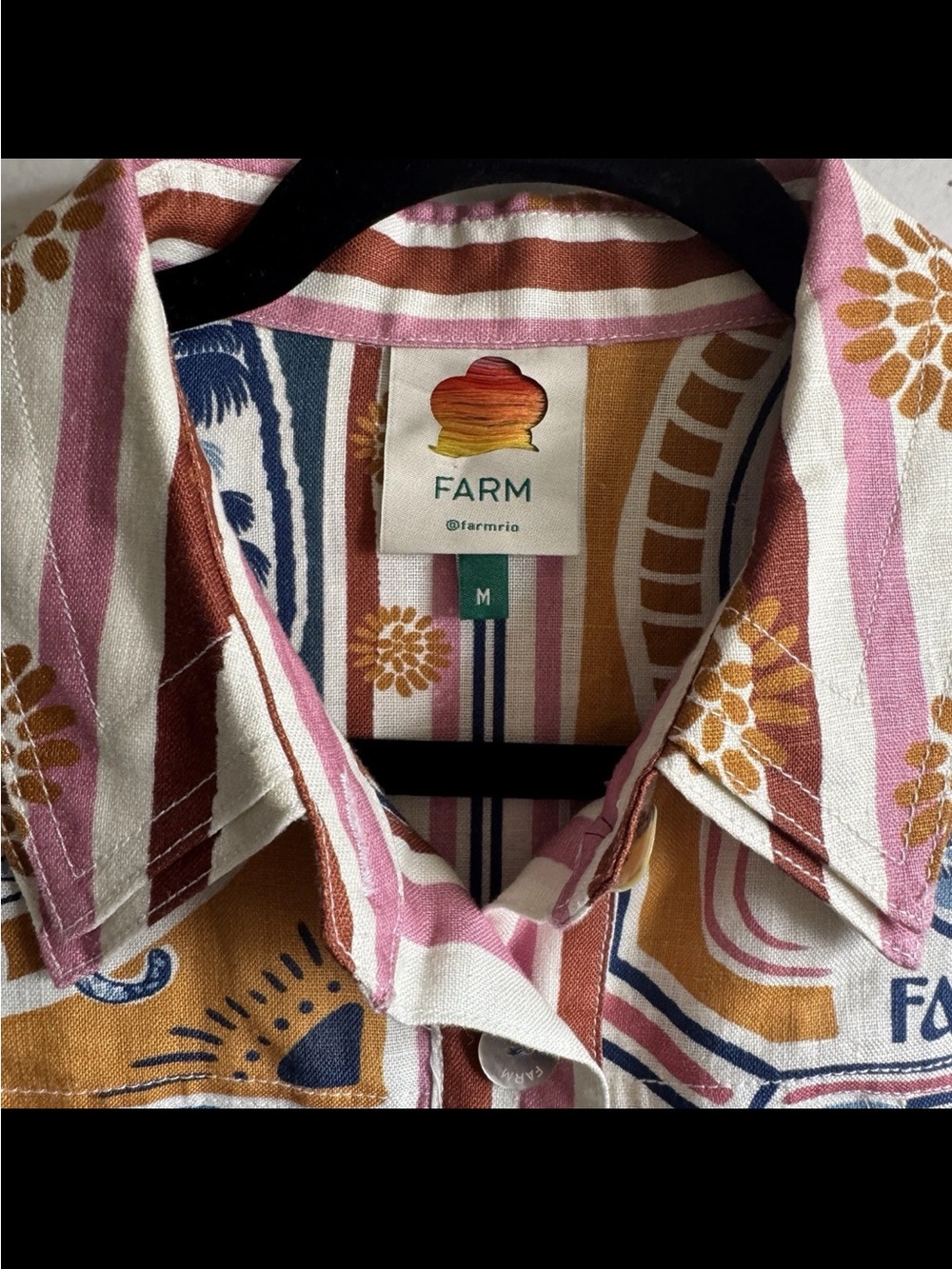 Farm Rio Cerrado Stamps Short Sleeve Belted Linen Mini Dress - Picture 4 of 15